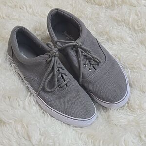 Gray Low-Top Canvas Sneakers with White Soles